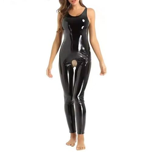 Dessous Damen Sexy ReizwäSche, Damen Wetlook Jumpsuit Ouvert Body Leggings Latex Catsuit Lack Leder Overall Reißverschluss Langarm Bodysuit Frauen Sexy Dessous Erotik Reizwäsche Clubwear von Duohropke