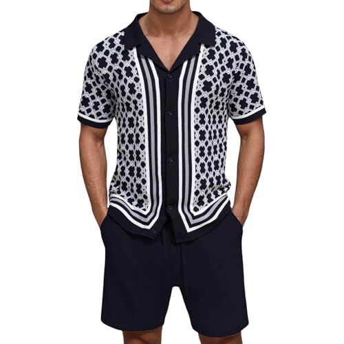Duohropke 2-teiliges Herren Sommer Outfit Zweiteiler Kurzarm Knopfleiste Poloshirts und Casual Beach Shorts Sets Button Down Vintage Strickhemd und Kurz Hose Freizeitanzug Strand Hawaii Kostüm Duohropke 2-teiliges Herren Sommer Outfit Zweiteiler Kurzarm Knopfleiste Poloshirts und Casual Beach Shorts Sets Button Down Vintage Strickhemd und Kurz Hose Freizeitanzug Strand Hawaii Kostüm von Duohropke