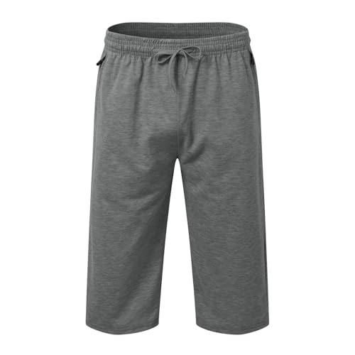 Duohropke Caprihose Herren 3/4 Hose Sommer Jogginghose Baggy Sporthose mit Gummizug Trainingshose Track Bequem Stoffhose Gym Freizeithose Dreiviertel Hose Sweatpants Laufhose Sommerhose von Duohropke