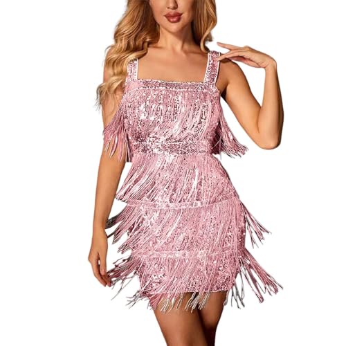 Duohropke Cocktailkleider Elegant für Hochzeit mit Fransen 20er Jahre Pailletten Kleid Schwarz mit Fransen Flapper Damen-Kostüm Ballkleid Damen Kurz Kleid Sexy Party Quastenkleider Abendkleider von Duohropke