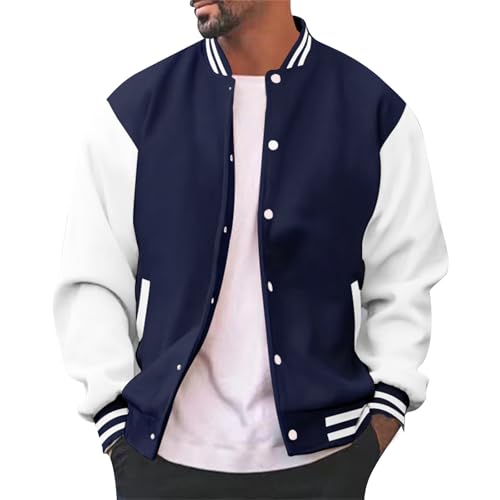 Duohropke College Jacke Herren Oldschool Sportjacke Varsity Jacket Patchwork Collegiate Baseballjacke Stehkragen Streetwear von Duohropke
