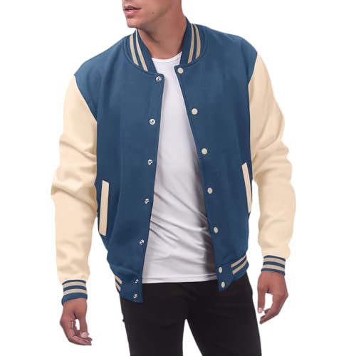 Duohropke College Jacke Herren Warm Zweifarbig Bomberjacke Football College Jacke Leather Sleeve and Wool Blend Letterman Baseball College Herrenjacke von Duohropke