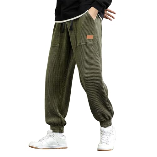 Duohropke Cordhose Herren Breitcord mit Gummizug Jogginghose Herren mit Bündchen Hosen Männer Baggy Freizeithose Herren mit Kordelzug Lang Weit Breit Cordhose von Duohropke