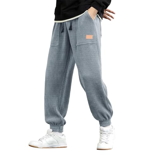 Duohropke Cordhose Herren Breitcord mit Gummizug Jogginghose Herren mit Bündchen Hosen Männer Baggy Freizeithose Herren mit Kordelzug Lang Weit Breit Cordhose von Duohropke