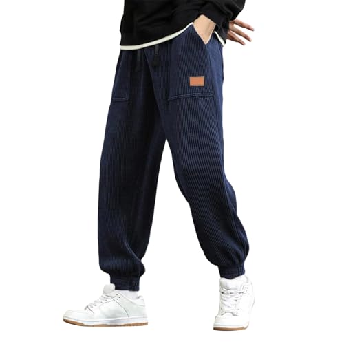 Duohropke Cordhose Herren Breitcord mit Gummizug Jogginghose Herren mit Bündchen Hosen Männer Baggy Freizeithose Herren mit Kordelzug Lang Weit Breit Cordhose von Duohropke