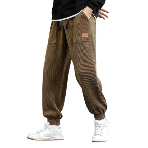 Duohropke Cordhose Herren Breitcord mit Gummizug Jogginghose Herren mit Bündchen Hosen Männer Baggy Freizeithose Herren mit Kordelzug von Duohropke