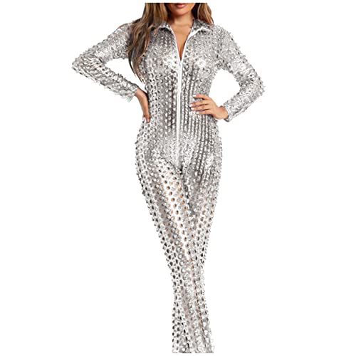 Duohropke Damen Catsuit Wetlook Body MIt Loch-Struktur aus Lackleder Reizvoll Overall Bodysuit Sexy Jumpsuit Reißverschluss Hosenanzug Wetlook von Duohropke