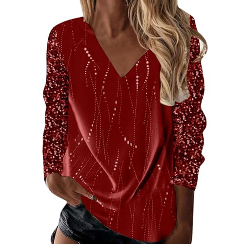 Duohropke Damen Festliche Blusen Weiß Elegant Sexy Silvester Outfit Pailletten Oberteil Modern Casual mit Glitzer Glitzer Shirt Glitzer Oberteile Große Größen Langarm Tunika Festliche Blusen von Duohropke