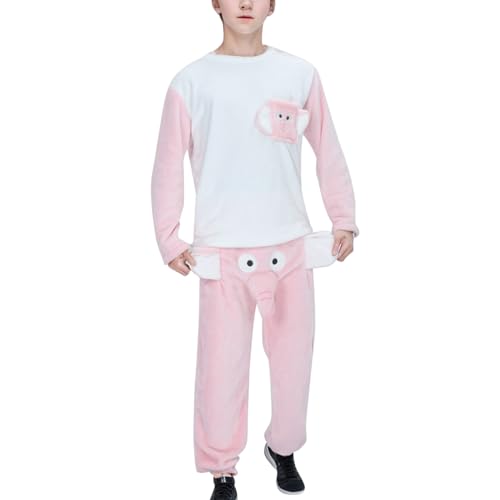 Duohropke Damen Herren Pyjama Lang Schlafanzug Set Winter Fleece Zweiteiliger und Schlafhose Set Elefant Pyjama Weich Flanell Nachtwäsche Loungewear von Duohropke