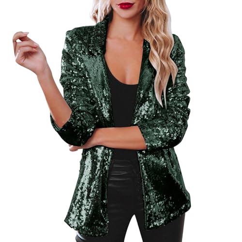 Duohropke Damen Pailletten Blazer mit Glitzer Langarm Bomberjacke Slim Fit Pailletten Jacke Elegant Kurz Sakko Einfarbig Blazermantel Teenager Mädchen Streetwear Party Glänzend Jacke von Duohropke