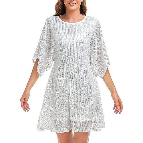 Duohropke Damen Pailletten Kleid 3/4 Ärmel Party Cocktailkleid Club Glitzer Kleid Knielang Hochzeit Festlich Kleider Partykleider von Duohropke