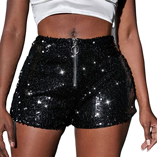 Duohropke Damen Pailletten Shorts Elastische Hohe Taille Bein Shorts Glitzer Party Hot Pants für Clubwear Night-Out Disco Party Kostüm von Duohropke