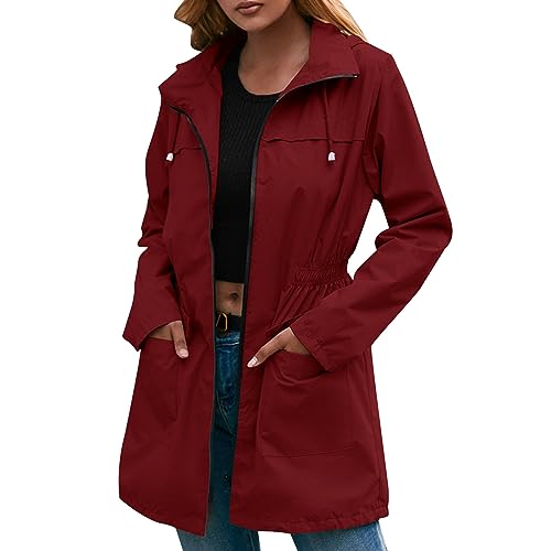 Duohropke Damen Regenjacke Wasserdicht Atmungsaktiv Leicht Lang Regenmantel mit Kapuze Frauen Leichte Wasserdicht Regenparka Outdoorjacke Übergangsjacken von Duohropke