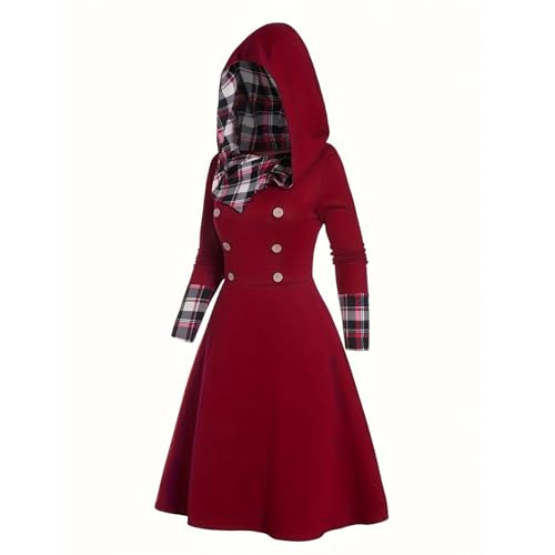 Duohropke Damen Rollkragen Kapuzenpullover Kleid Vintage Kariertes Patchwork Kapuzenkleid Strickpullover Mittellanges Wollkleid Langarm Skaterkleid Partykleid von Duohropke