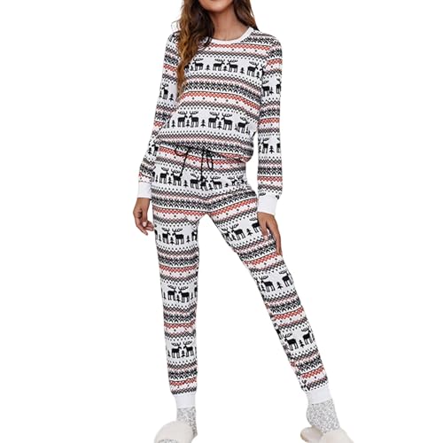 Duohropke Damen Schlafanzug Lang Pyjama Set Zweiteiliger Baumwolle Nachtwäsche Langarm Hausanzug und Hose mit Bündchen Sleepwear für Frauen von Duohropke