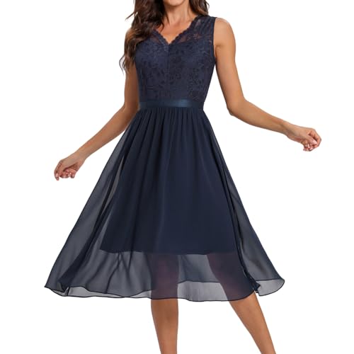 Duohropke Damen Spitzenkleid ärmellos Vorne Kurz Hinten Lang Unregelmäßig Ballkleid Festliche Chiffon Kleider mit Rundhalsausschnitt Neckholder Kleider von Duohropke