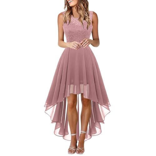 Duohropke Damen Spitzenkleid ärmellos Vorne Kurz Hinten Lang Unregelmäßig Ballkleid Festliche Chiffon Kleider mit Rundhalsausschnitt Neckholder Kleider von Duohropke