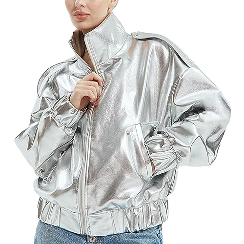 Duohropke Damen Weihnachten Glitzer Jacke Langarm Holografisch Glänzend Metallic Party Revers Pailletten Jacke von Duohropke