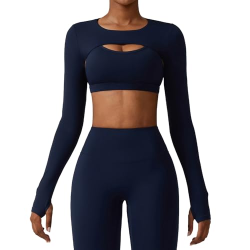 Duohropke Damen Workout Shrugs Crop Tops Einfarbig Casual Sport Bolero Langarm Crop Top Yoga Fitness Atmungsaktiv Weiches Cropped Shirt von Duohropke