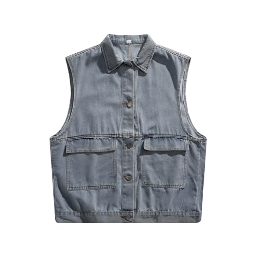 Duohropke Denim Weste Herren Schwarz Freizeitweste Outdoor Weste Casual Jeansweste Freizeit ärmellose Jeans Weste Motorradweste Wandern Weste mit Taschen Denim Weste für Männer von Duohropke