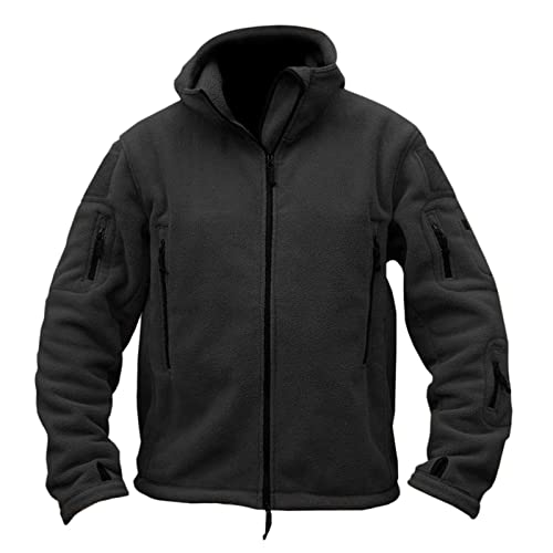 Duohropke Fleecejacke Herren Militär Winterjacke Outdoor Winddichte Kapuzenjacke Warm Fleece Pullover Sweater Weiche Atmungsaktive Full Zip Übergangsjacke Fleece Jacke von Duohropke