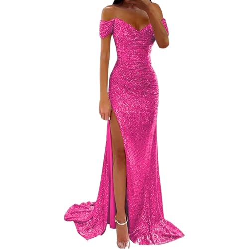 Duohropke Frauen Meerjungfrau Kleid Brautjungfernkleider Plissiert Rückenfrei Formelle Abendkleider Elegant V-Ausschnitt Cocktailkleid Off Shoulder Abendkleid von Duohropke