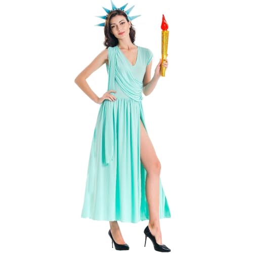 Duohropke Freiheitsstatue Kostüm Damen Outfit 3 Teilig V Ausschnitt Abendkleid Kopfschmuck und Unterwäsche Elegant Cocktailkleid Ballkleid Für Die Unabhängigkeitstagsparty Festlich Und Parade Duohropke Freiheitsstatue Kostüm Damen Outfit 3 Teilig V Ausschnitt Abendkleid Kopfschmuck und Unterwäsche Elegant Cocktailkleid Ballkleid Für Die Unabhängigkeitstagsparty Festlich Und Parade von Duohropke