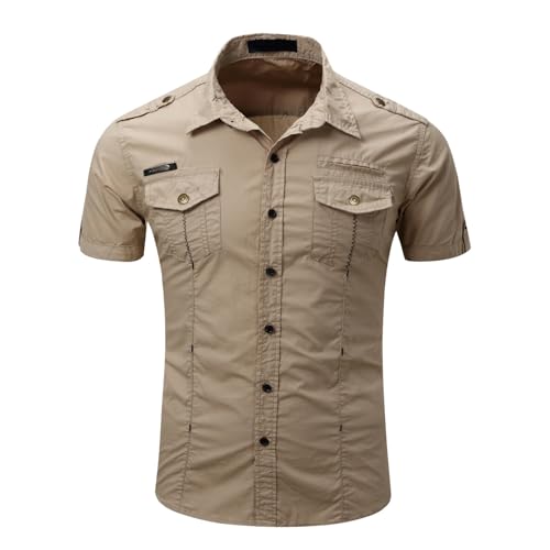 Duohropke Freizeithemd Herren Cargo Hemden mit Brusttasche Outdoor Shirt Slim Fit Coole Kurzarmhemd Sommerhemd Männer Safari Hemd Outdoorhemden von Duohropke