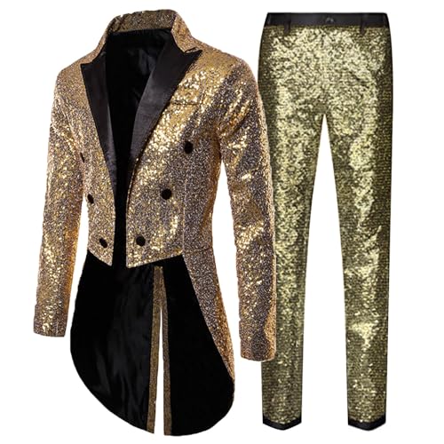 Duohropke Glitzer Anzug Herren mit Pailletten Smoking 2 Teilig für Party Abschlussball Slim Fit Frack Hose Set Casual Business British Style Blazer Mantel Hosen Gothic Gehrock Anzüge von Duohropke