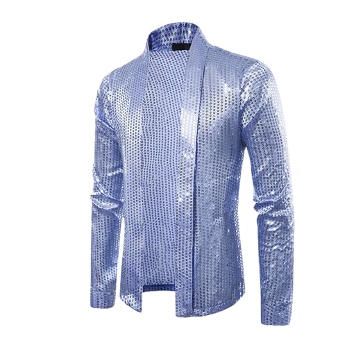 Duohropke Glitzer Jacket Herren Pailletten-Jacke Metallic Nachtclub Bomberjacke 80er Jahre Outfit Herren Mode Casual Baseball Bomber Glänzende Jacke Disco Party Karneval Kostüm von Duohropke