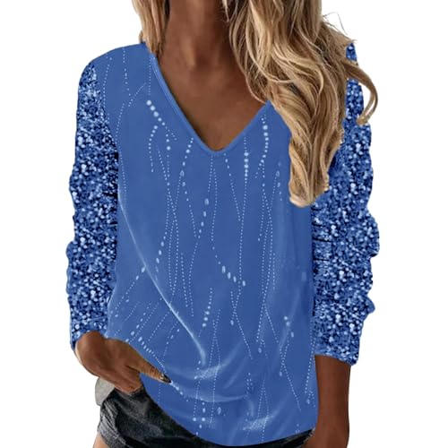 Duohropke Glitzer Oberteile Damen, Pailletten Glitzer Outfit Top Pullover Silvester Oberteil Bluse Festlich Shirt Elegant Langarm Party Glitzerbluse für Frauen Glitzershirt Blusen Tunika von Duohropke