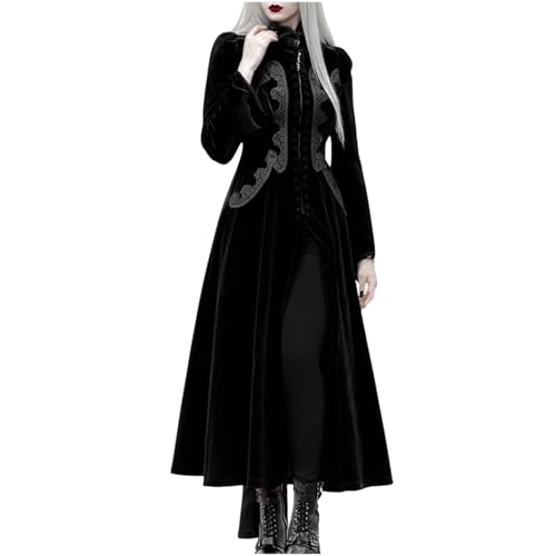 Duohropke Gothic Kleid Damen Renaissance Trenchcoat Punk Gehrock Mittelalter Viktorianischen Mäntel Vintage Smoking Klied Parka Elegant Winterjacke Halloween Kostüm Karneval Party Kleidung von Duohropke