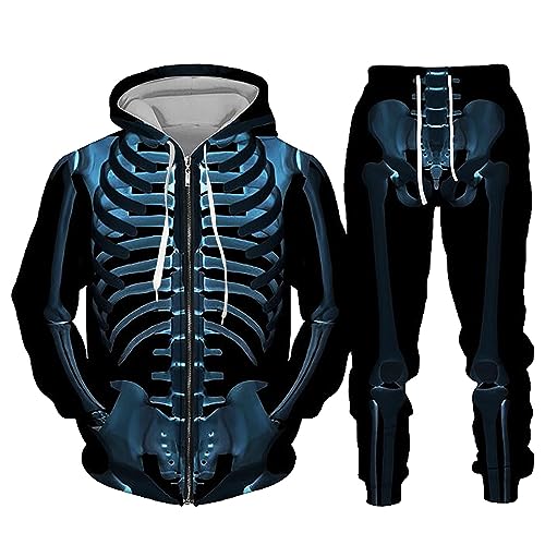 Duohropke Halloween Skelett Jogginganzug Herren Sportanzug Trainingsanzug Herren Set, Freizeitanzug Fitnessanzug Männer Sport Sweatjacke Hoodie Sweatshirt + Traininghose von Duohropke