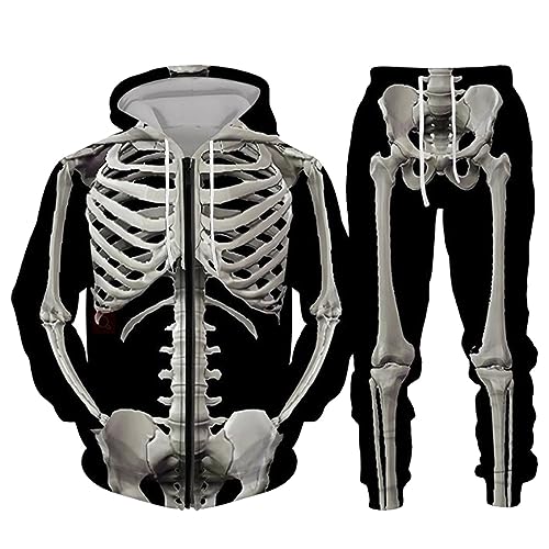 Duohropke Halloween Skelett Jogginganzug Herren Sportanzug Trainingsanzug Herren Set, Freizeitanzug Fitnessanzug Männer Sport Sweatjacke Hoodie Sweatshirt + Traininghose von Duohropke