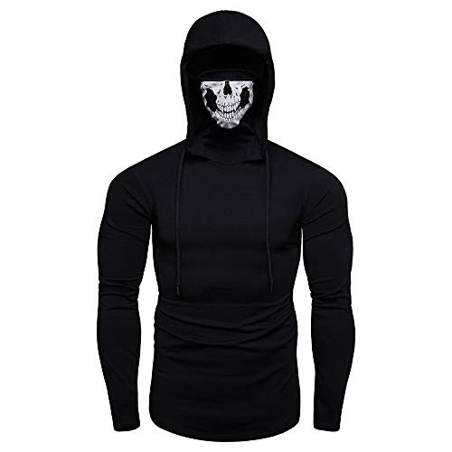 Duohropke Herren Cyberpunk Ninja Hoodie Kapuzenpullover mit Maske Kapuze Langarm Sport Slim Fit Pullover Sweatshirt Halloween Kostüme Totenkopf Biker Kapuzenshirt von Duohropke