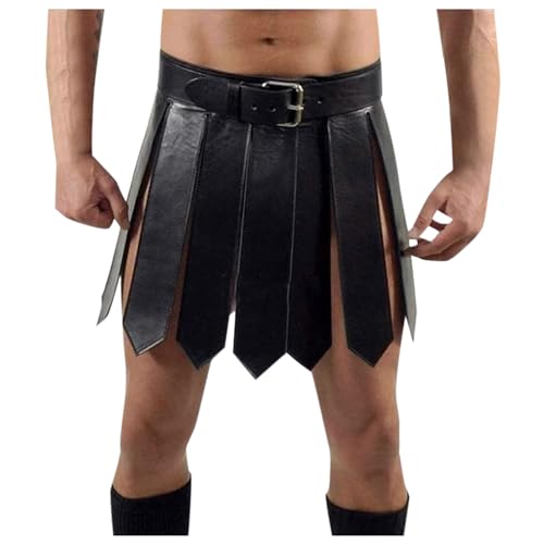 Duohropke Herren Gladiator Kostüm Lederrock Römischer Soldat Cosplay Outfit Set Schürze Gürtel PU-Leder Gladiator Kilt Rock Clubwear Rüstung von Duohropke