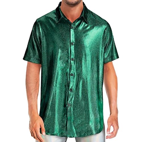 Duohropke Herren Glitzer Kurzarm Oberteil Metallic T Shirt Roundhals Muskelshirt Unterhemd 70er 80er Jahre Kostüm Disco Hemd Party Outfit von Duohropke