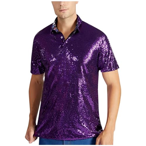 Duohropke Herren Glitzer Kurzarm Oberteil Metallic T Shirt Roundhals Muskelshirt Unterhemd 70er 80er Jahre Kostüm Disco Hemd Party Outfit von Duohropke