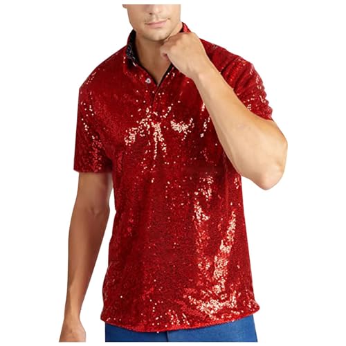 Duohropke Herren Glitzer Kurzarm Oberteil Metallic T Shirt Roundhals Muskelshirt Unterhemd 70er 80er Jahre Kostüm Disco Hemd Party Outfit von Duohropke