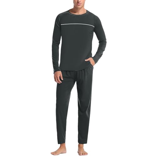 Duohropke Herren Hausanzug 2-Teilig Pyjama Set Loungewear Nachtwäsche Schlafanzug Männer Langarm Oberteil Schlafanzughose mit Tasche Sleepwear Hausanzug von Duohropke