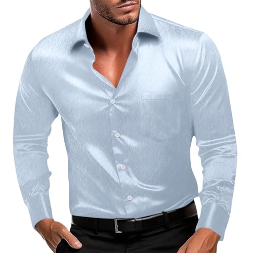 Duohropke Herren-Hemd Glänzende Seide Langarm Hemden Elegante Slim Fit Hemd Basic Einfarbig Freizeithemd Satin Kleid Hemd von Duohropke