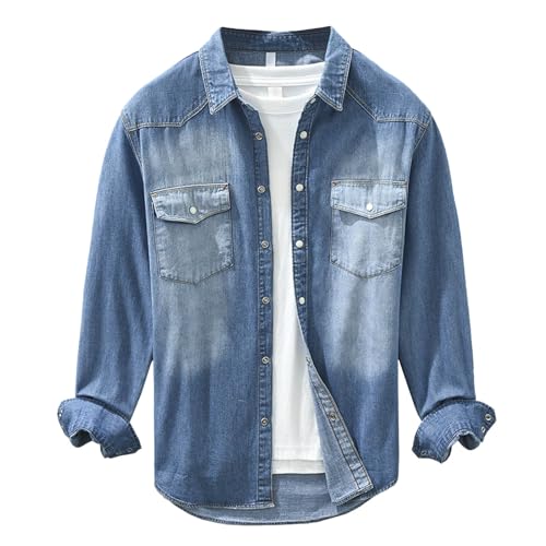 Duohropke Herren Jeans Hemd Langarm Bequem Button Down Langarmshirt Mode Regular Fit Mantel Tops mit Gradientenfarbe Slim Fit Bequem Freizeithemden von Duohropke