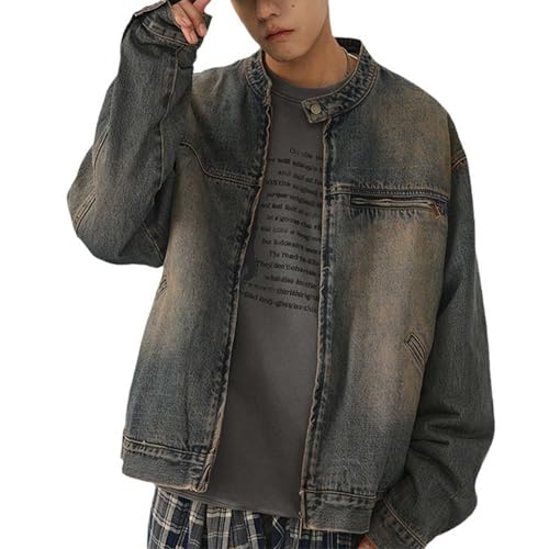 Duohropke Herren Jeansjacke Mode Lose Vintage Jacke Hip Hop Gradient Trend Jeansjacke Revers Jackenoberteil für Herren Hemdjacke mit Knopfleiste Duohropke Herren Jeansjacke Mode Lose Vintage Jacke Hip Hop Gradient Trend Jeansjacke Revers Jackenoberteil für Herren Hemdjacke mit Knopfleiste von Duohropke
