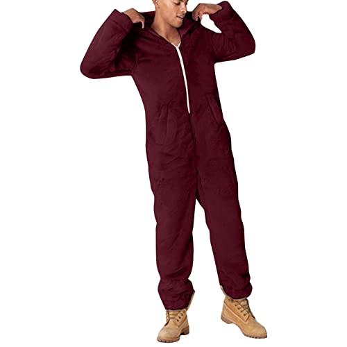 Duohropke Herren Jumpsuit Teddy Fleece Schlafanzug mit Taschen,Damen Reißverschluss Schlafanzug Winter Overall Einfarbig Loungewear Paar Flauschig Schlafoverall Flauschig und Kuschelig Pyjama von Duohropke