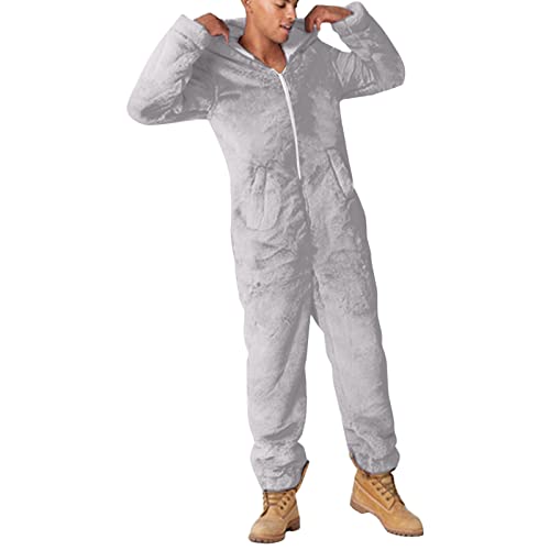 Duohropke Herren Jumpsuit Teddy Fleece Schlafanzug mit Taschen,Damen Reißverschluss Schlafanzug Winter Overall Einfarbig Loungewear Paar Flauschig Schlafoverall Flauschig und Kuschelig Pyjama von Duohropke