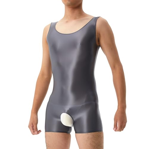 Duohropke Herren Lackleder Overalls Wetlook Dessous Unterhemd Fitness Body Ouvert-Panties Trikot Bodysuit Ringershirt Schwarz Clubwear von Duohropke