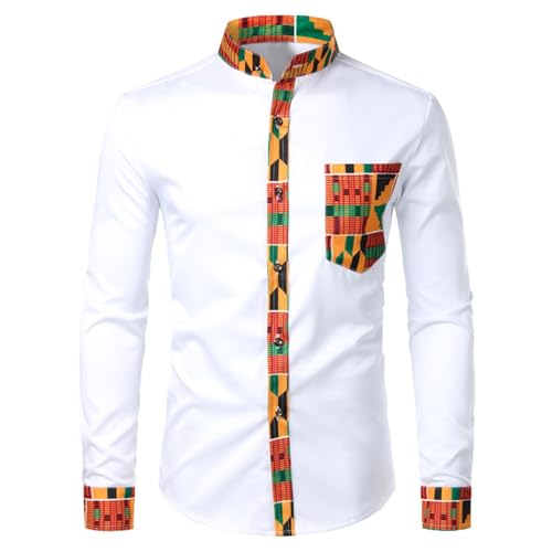 Duohropke Herren Lange Hemd Afrika Drucken Langarmshirts Basic T-Shirt Fit Slim Knopf Bluse Top Afrikanischer Adel Kleidung von Duohropke