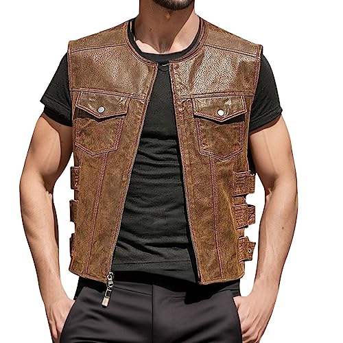 Duohropke Herren Leder Weste Lederweste Weste Gothic PU-Leder Weste Herren Steampunk Kutte Leder Biker Rocker Motorrad Clubweste Bikerweste Motorradweste Schwarz Slim Fit Herrenweste von Duohropke