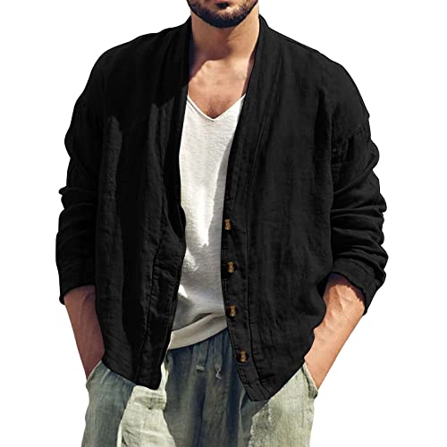 Duohropke Herren Leinenjacke Freizeithemd Casual Business Anzug Mantel Jacke Langarm Modisch Cardigan mit Knopf Slim Fit Herrenjacke Sakko Herren Regular von Duohropke