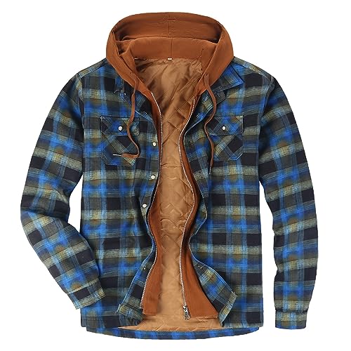 Duohropke Herren Lumberjacket Hooded Holzfällerhemd Herren Kariert Hemd Gefüttert Thermohemd Langarm Baumwolle Winter Hemdjacke Karo Holzfäller Jacke Übergangsjacke Fleecejacke von Duohropke